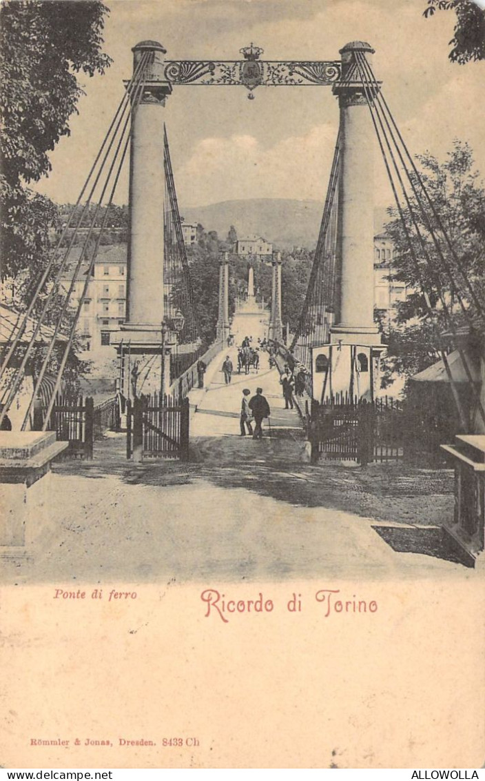 24243 " RICORDO DI TORINO-PONTE DI FERRO " ANIMATA -VERA FOTO-CART. POST. SPED. 1902 - Bridges