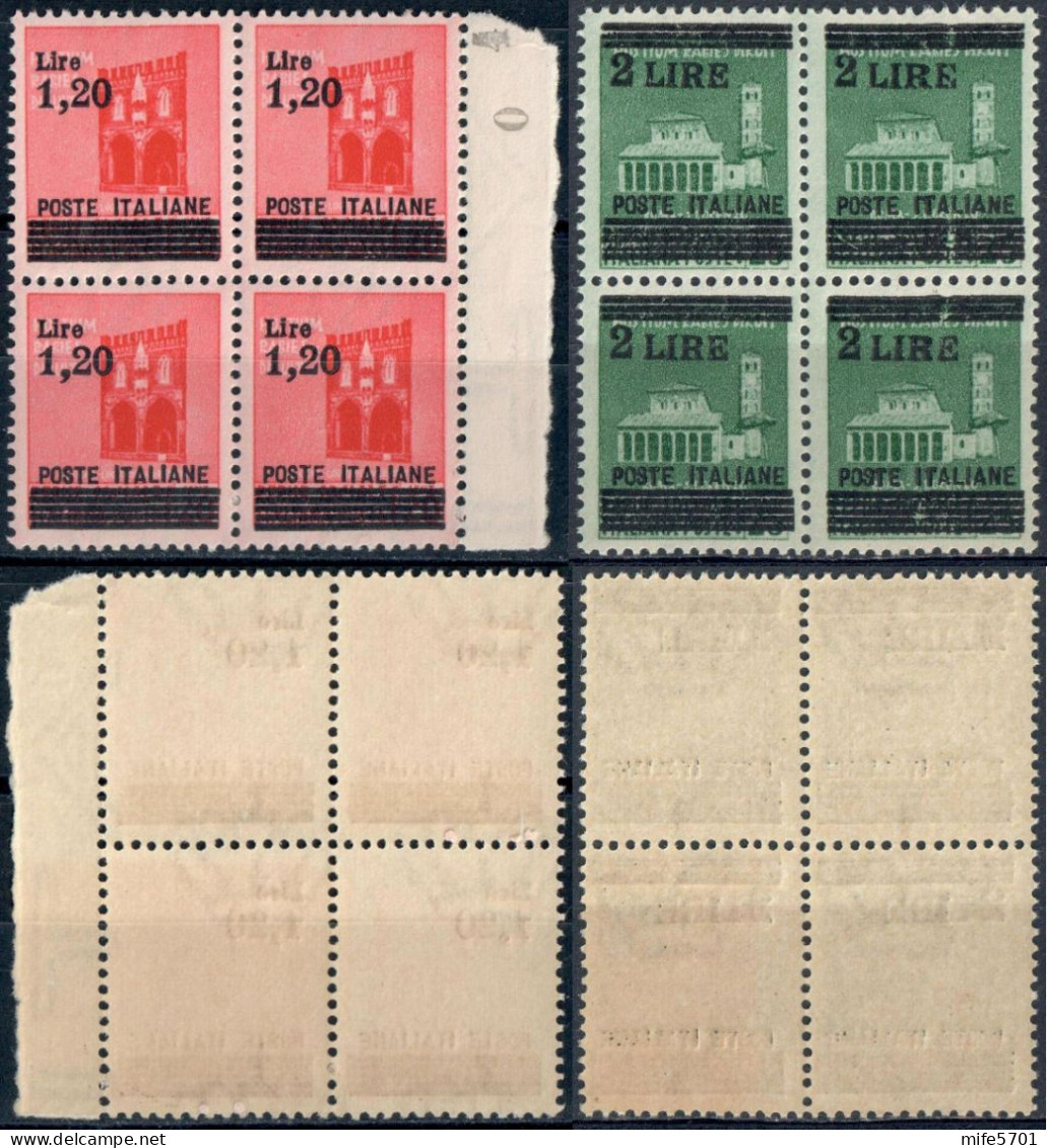 LUOGOTENENZA 1945 QUARTINE MONUMENTI DISTRUTTI SOPRASTAMPATI  L. 1,20 SU C. 20 E L. 2 SU C. 25 MNH ** SASSONE 524/525 - Neufs