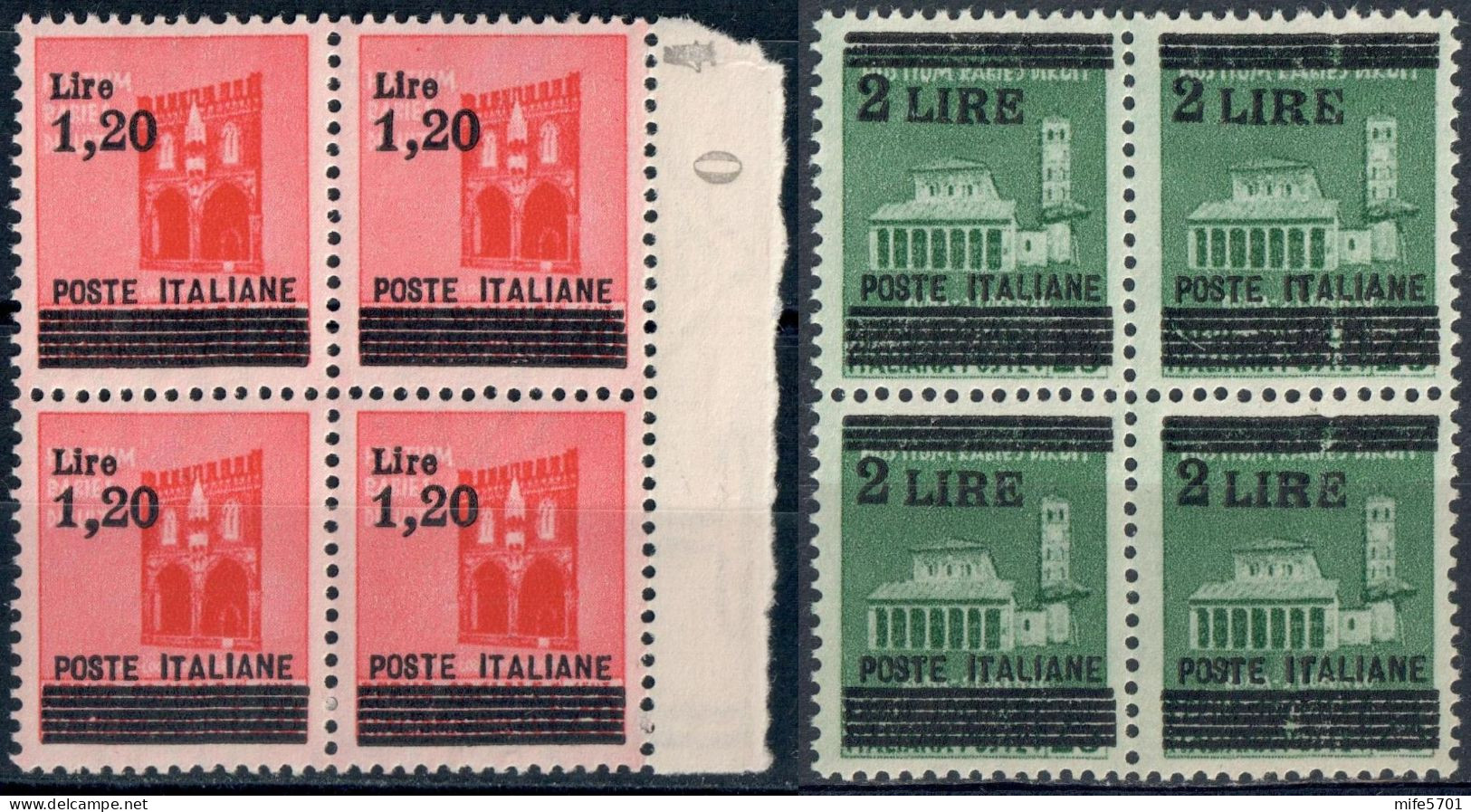 LUOGOTENENZA 1945 QUARTINE MONUMENTI DISTRUTTI SOPRASTAMPATI  L. 1,20 SU C. 20 E L. 2 SU C. 25 MNH ** SASSONE 524/525 - Mint/hinged