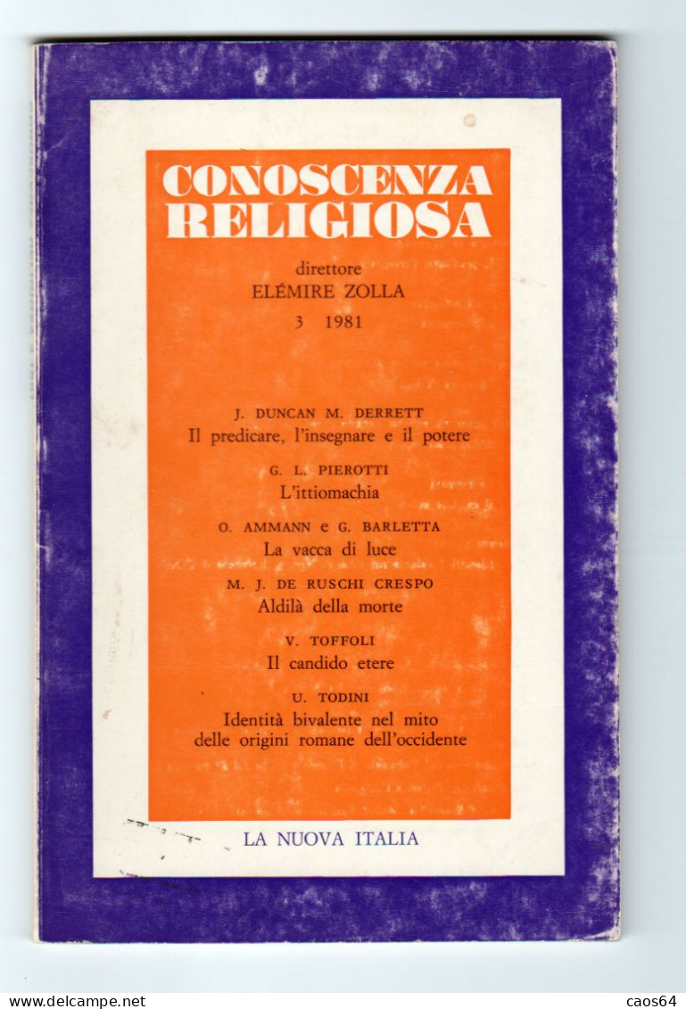 Conoscenza Religiosa Elémire Zolla La Nuova Italia 3 1981 - Religion