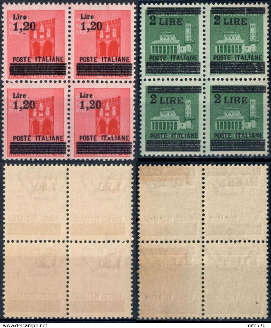 LUOGOTENENZA 1945 QUARTINE MONUMENTI DISTRUTTI SOPRASTAMPATI  L. 1,20 SU C. 20 E L. 2 SU C. 25 MNH ** SASSONE 524/525 - Neufs