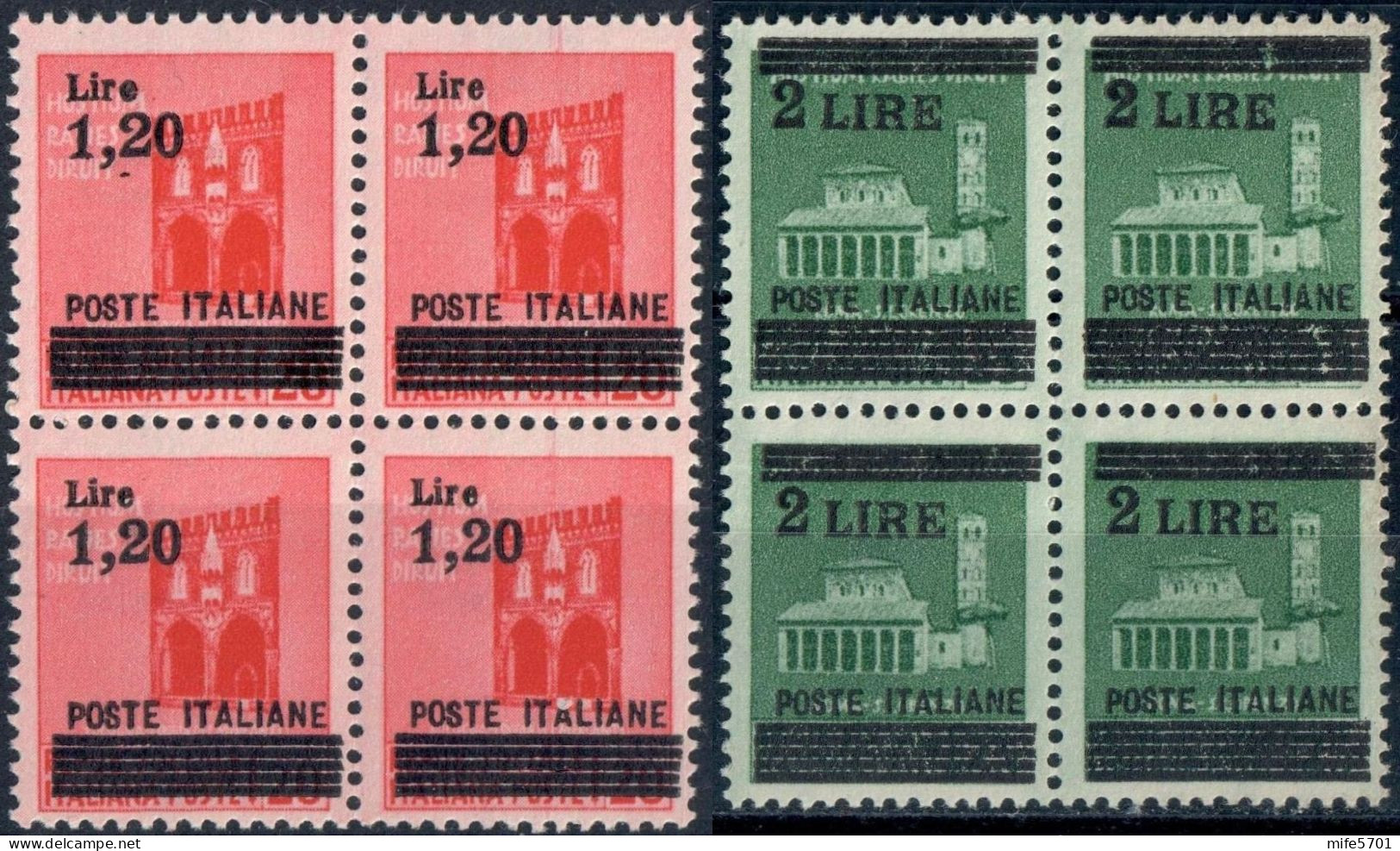 LUOGOTENENZA 1945 QUARTINE MONUMENTI DISTRUTTI SOPRASTAMPATI  L. 1,20 SU C. 20 E L. 2 SU C. 25 MNH ** SASSONE 524/525 - Neufs