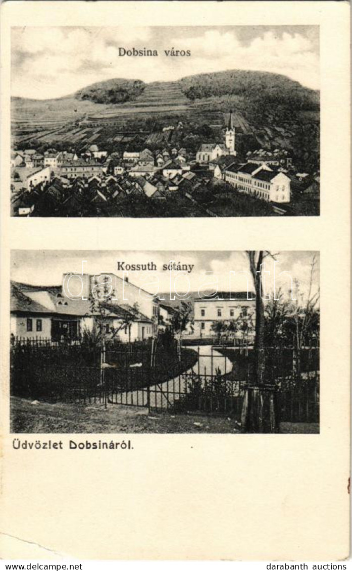 ** T2/T3 Dobsina, Dobschau; Látkép, Kossuth Sétány. Fischer Hermann Kiadása / General View, Street View, Promenade (EK) - Ohne Zuordnung