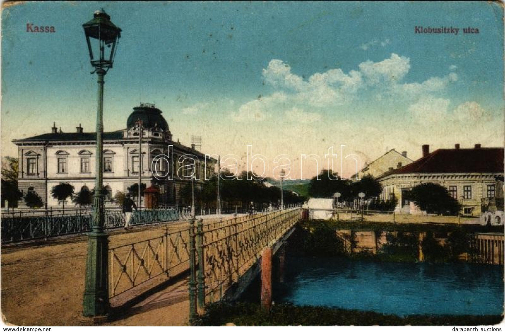 ** T3 Kassa, Kosice; Klobusitzky Utca, Pavkovics D. üzlete, Híd. Vasúti Levelezőlapárusítás 47. Sz. 1915. / Street View, - Unclassified