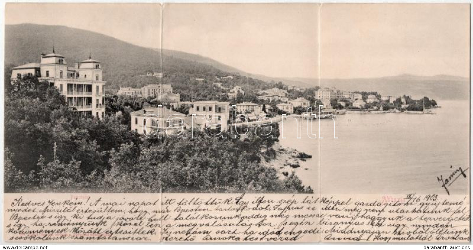 * T3 1903 Abbazia, Opatija; Alfred Dietrich. 3-tiled Folding Panoramacard (Rb) - Zonder Classificatie