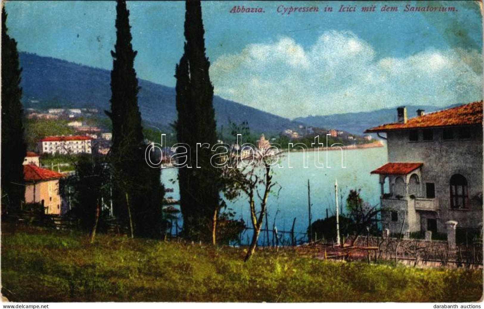 * T2/T3 1913 Abbazia, Opatija; Cypressen In Icici Mit Dem Sanatorium (Rb) - Non Classés