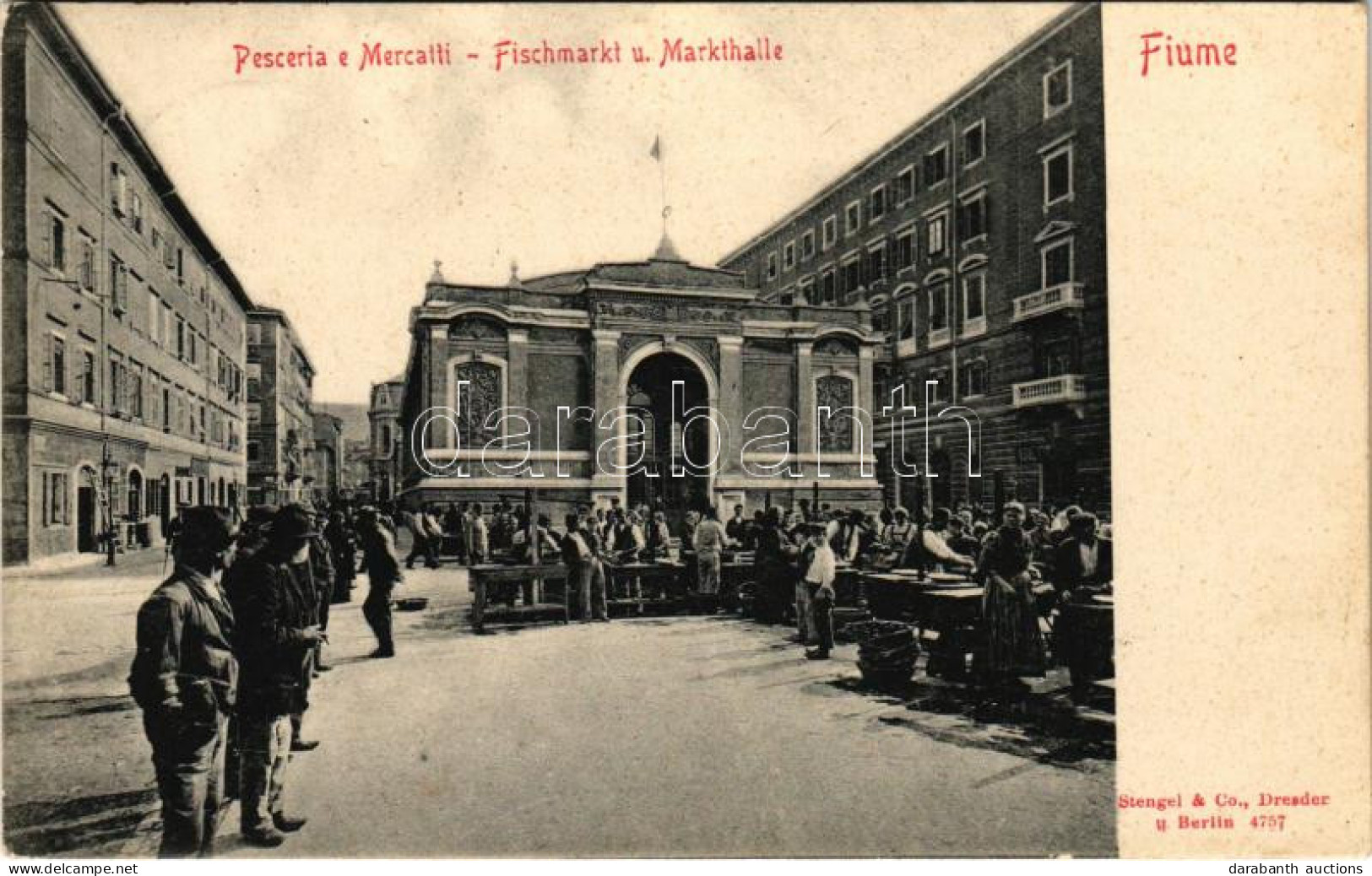 T2/T3 1915 Fiume, Rijeka; Pesceria E Mercatti / Fischmarkt Und Markthalle / Halpiac és Vásárcsarnok, árusok / Fish Marke - Non Classés