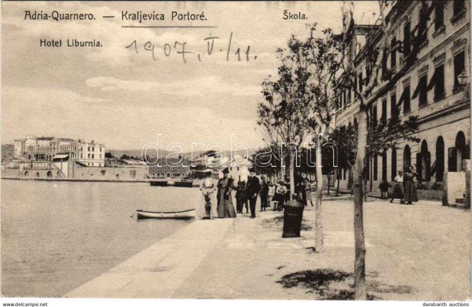 * T2 1907 Kraljevica, Portoré, Porto Ré; Hotel Liburnia, Skola / Hotel, School. Ed. Feitzinger's Kunstverlag Quarn No. 1 - Ohne Zuordnung