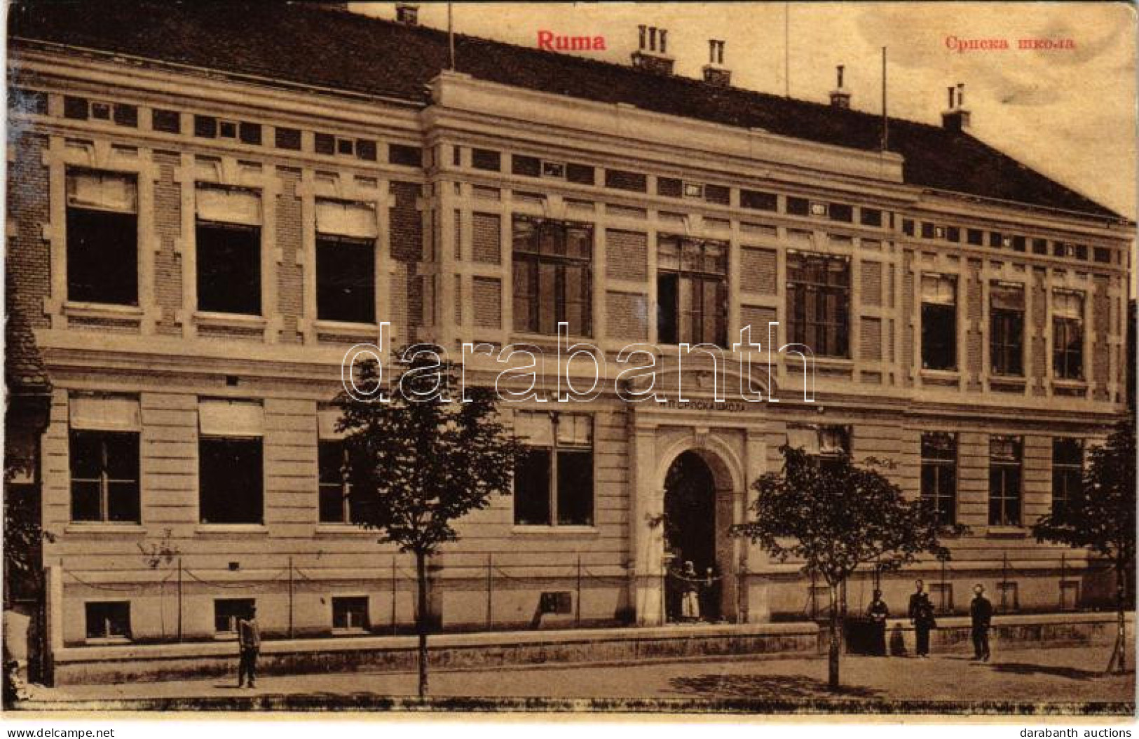 T2/T3 1906 Árpatarló, Ruma; Szerb Iskola. E. Wessel 700. (W.L. ?) / Serbian School (ázott Sarok / Wet Corner) - Ohne Zuordnung