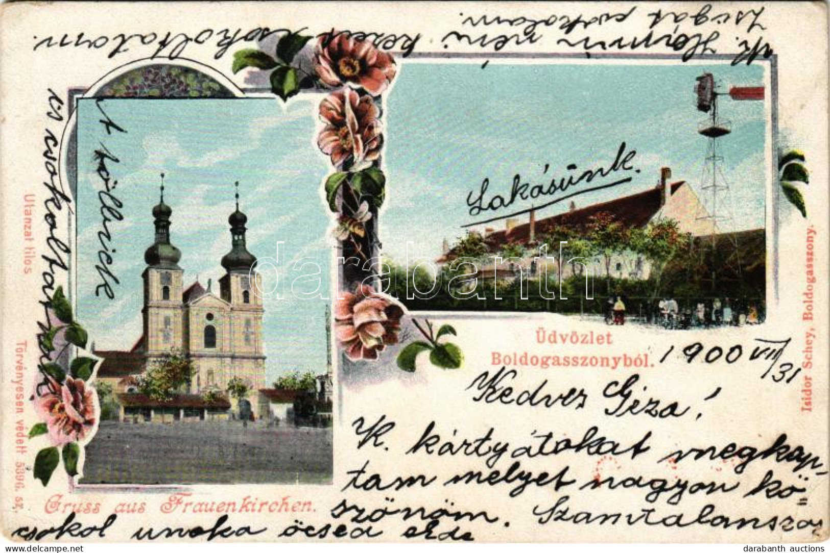 * T2/T3 1900 Boldogasszony, Fertőboldogasszony, Frauenkirchen; Szélmalom, Templom / Kirche, Windmühle / Church, Windmill - Non Classificati