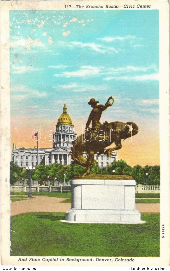 ** T3/T4 Denver (Colorado), The Broncho Buster, Civic Center, And State Capitol In Background (wet Damage) - Ohne Zuordnung