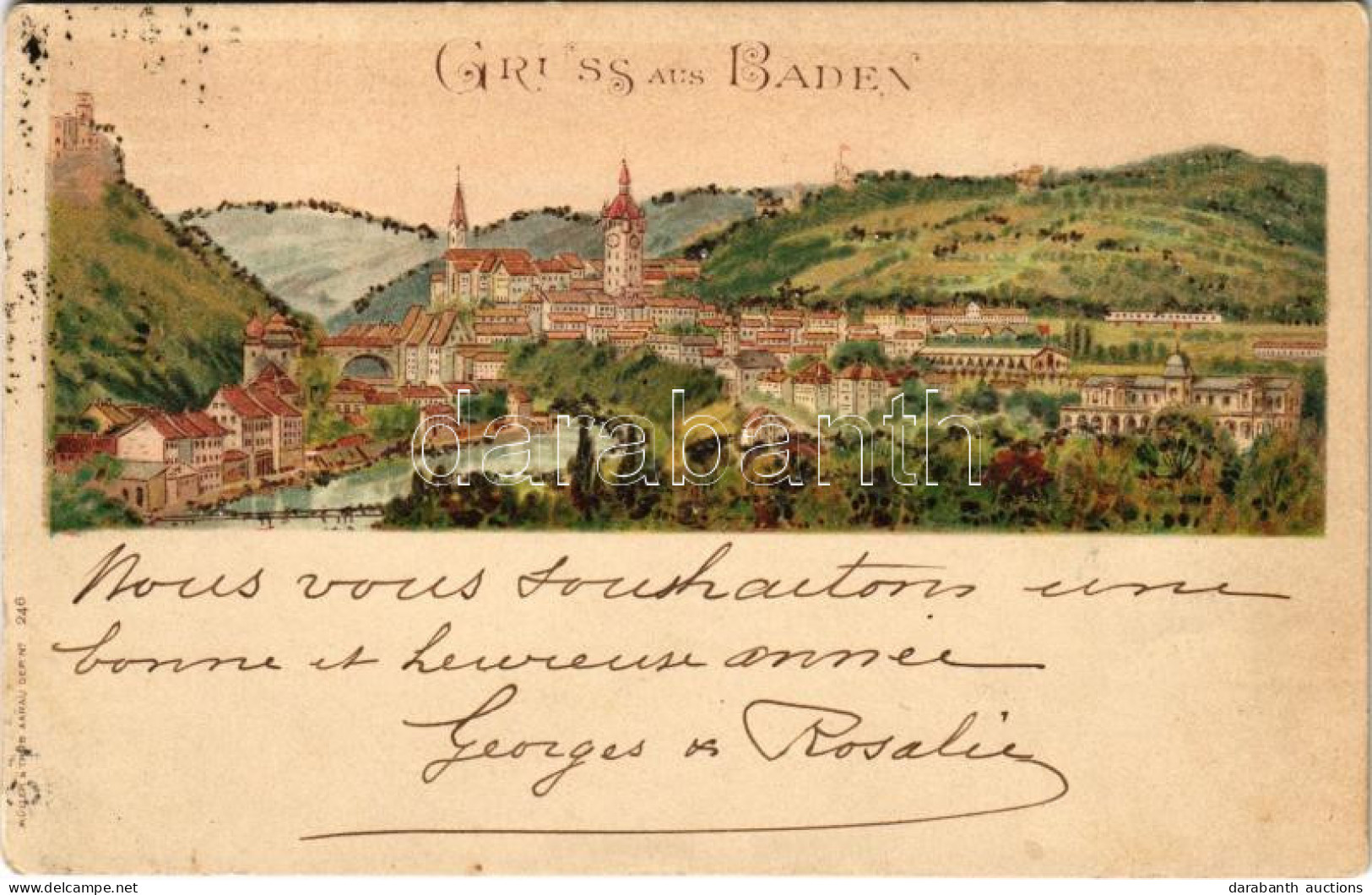 T2/T3 1902 Baden Bei Wien, General View, Litho, Decorated. Müller A Trüb Aarau No 246. (EK) - Ohne Zuordnung