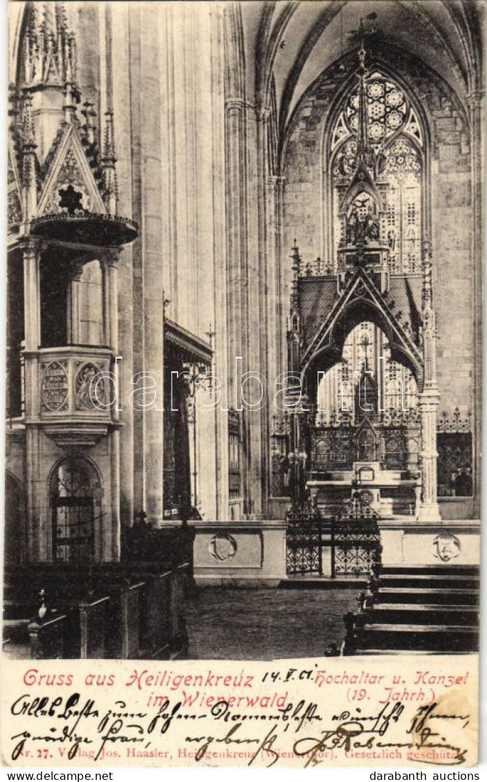 T2 1901 Heiligenkreuz Im Wienerwald, Hochaltar Und Kanzel (19. Jahrh.) / Church Interior - Ohne Zuordnung