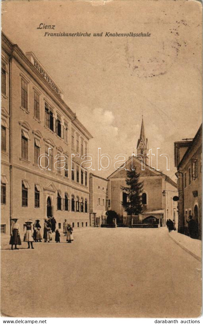 T2/T3 1918 Lienz (Tirol), Franziskanerkirche Und Knabenvolksschule / Church And School (small Tear) - Zonder Classificatie