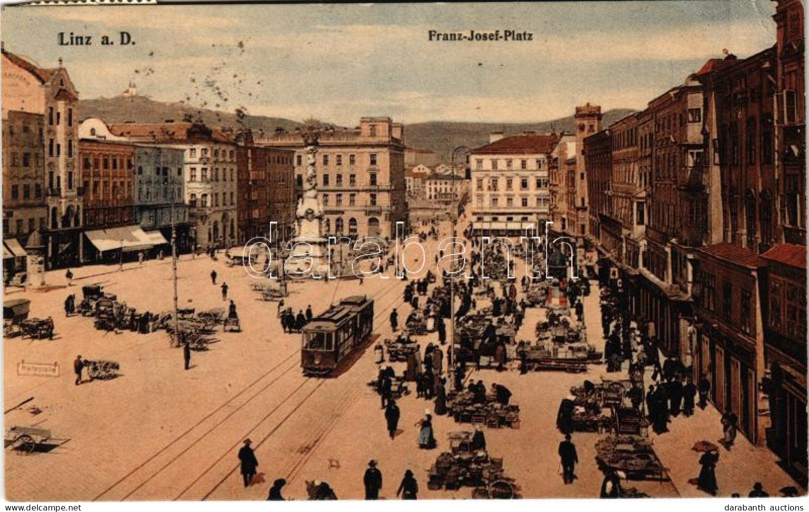 T2/T3 1913 Linz, Franz Josef Platz / Market, Square, Tram (EK) - Ohne Zuordnung