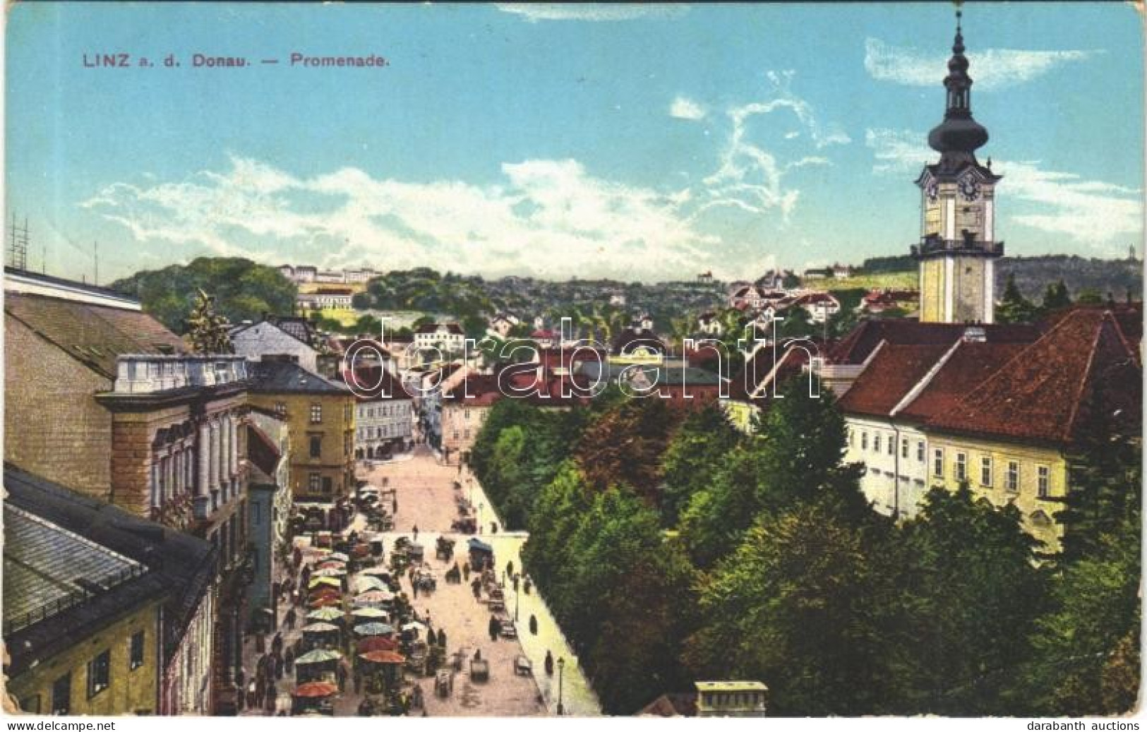 T3 1918 Linz, Promenade / Street, Market + "K.u.K. Reservespital Nr. 2. In Linz" (EB) - Sin Clasificación