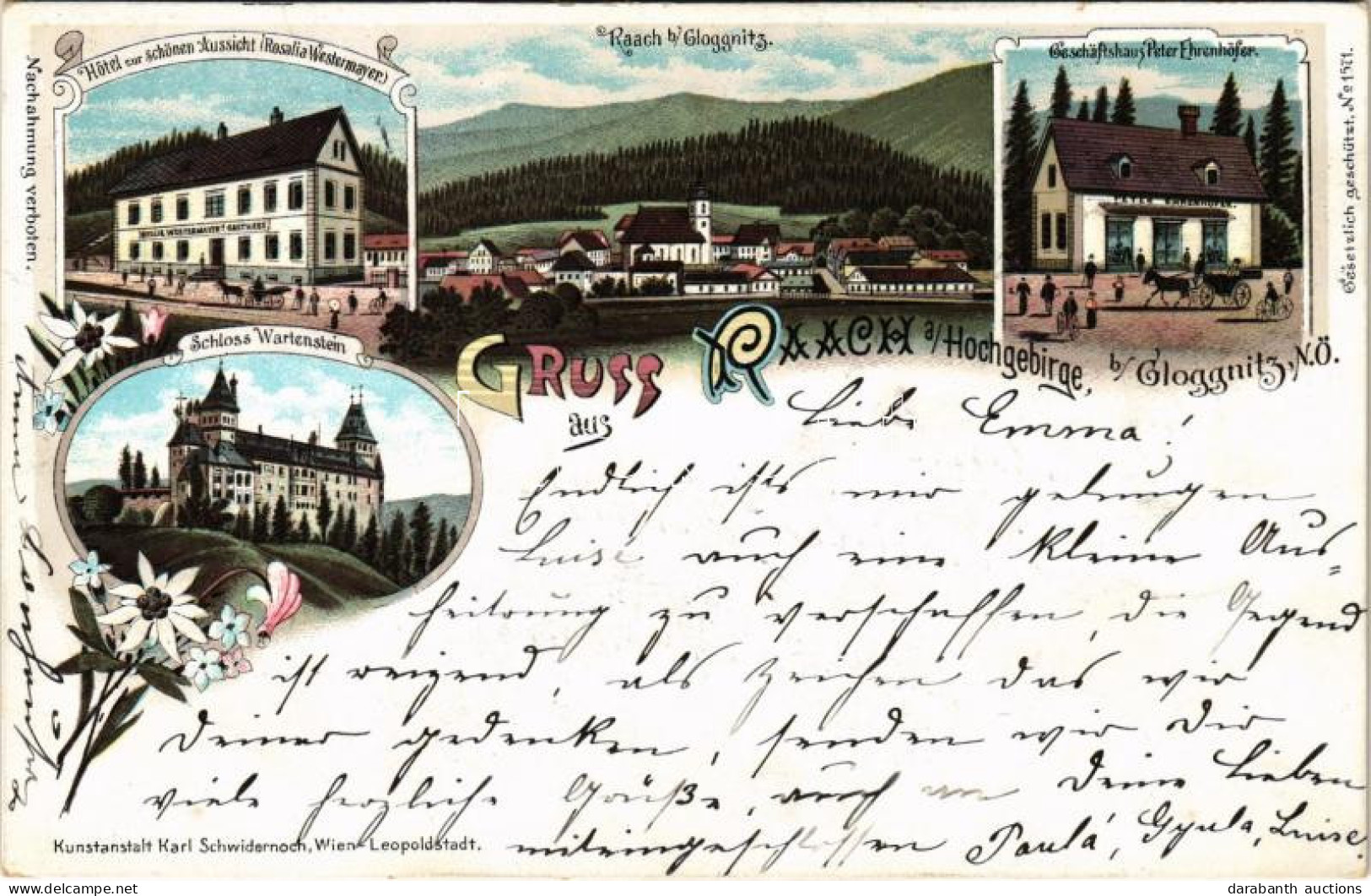 T2 1898 (Vorläufer) Raach Am Hochgebirge, Hotel Zur Schönen Aussicht (Rosalia Westermayer), Geschäftshaus Peter Ehrenhöf - Non Classés