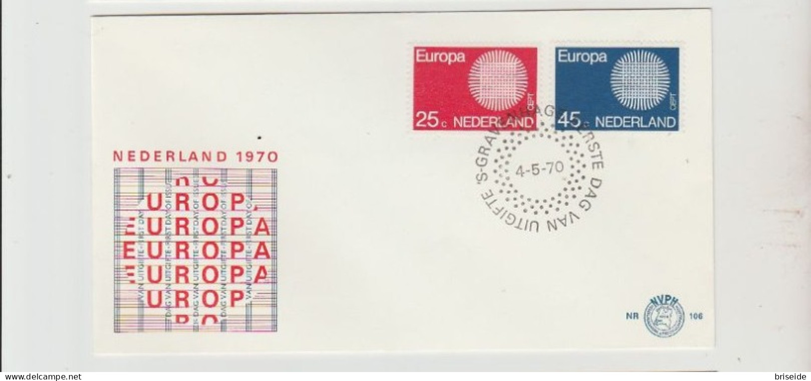 1970 N. 1 BUSTA EUROPA CEPT PREMIERJOUR D'E MISSION FIRST DAY COVER ERSTTAGSBRIEF 1°GIORNO EMISSIONE NEDERLAND - 1970