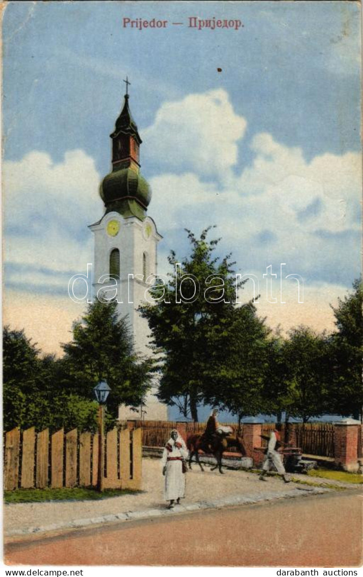 T2 1916 Prijedor, Church + "K.U.K. MILIT. POST PRIJEDOR" + "K.u.k. Kriegsgefangenenarbeiterabteilung No. 234." - Non Classés