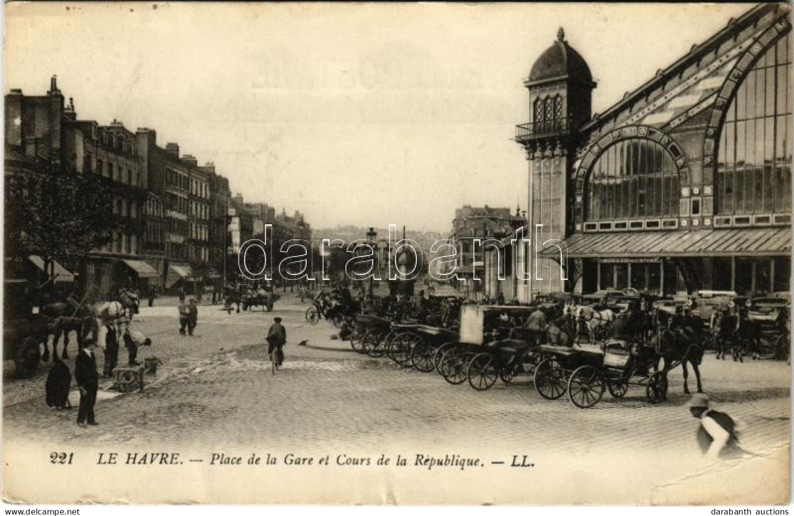T3 1915 Le Havre, Place De La Gare Et Cours De La République / Railway Station, Horse-drawn Carriages (EB) - Non Classés