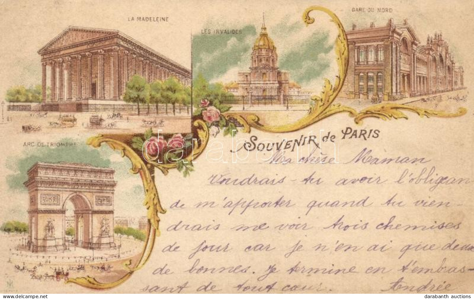 T2/T3 Paris, La Madeleine, Les Invalides, Gare Du Nord, Arc De Triomphe / Railway Station, Arch, Floral, Art Nouveau Lit - Sin Clasificación