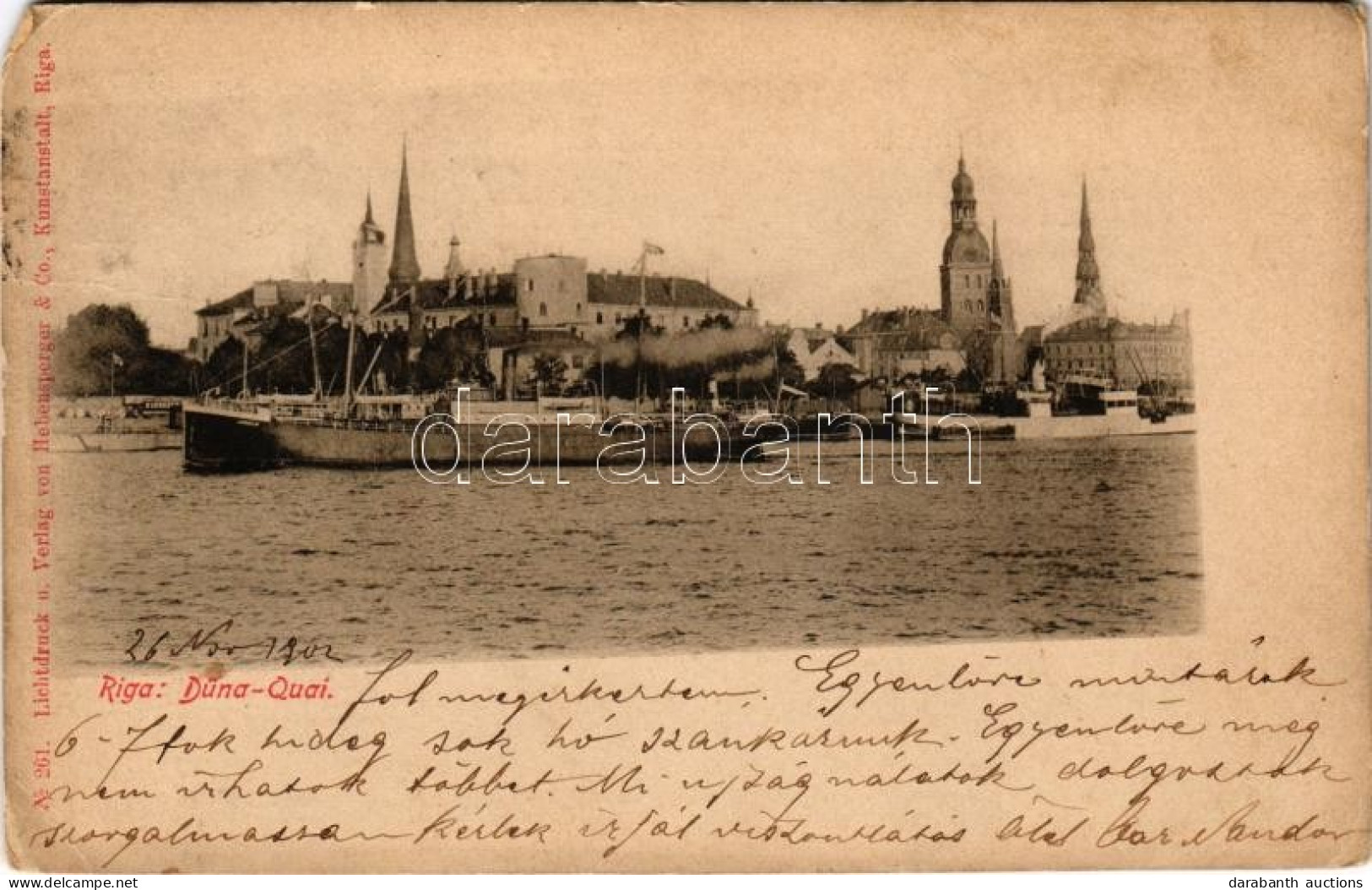 * T3 Riga, Duna-Quai / Quay, Steamship, Church. Lichtdruck U. Verlag Von Hebensperger & Co. No. 261. (Rb) - Unclassified