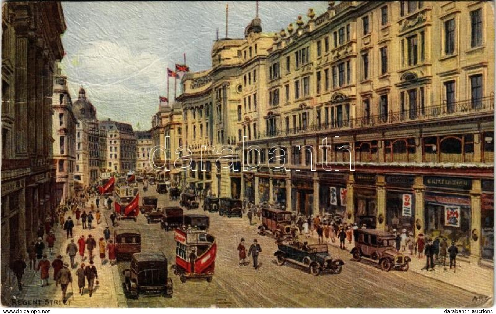 * T3 1929 London, Regent Street, Automobiles, Autobuses, Shops. J. Salmon S: A. R. Quinton (crease) - Non Classificati