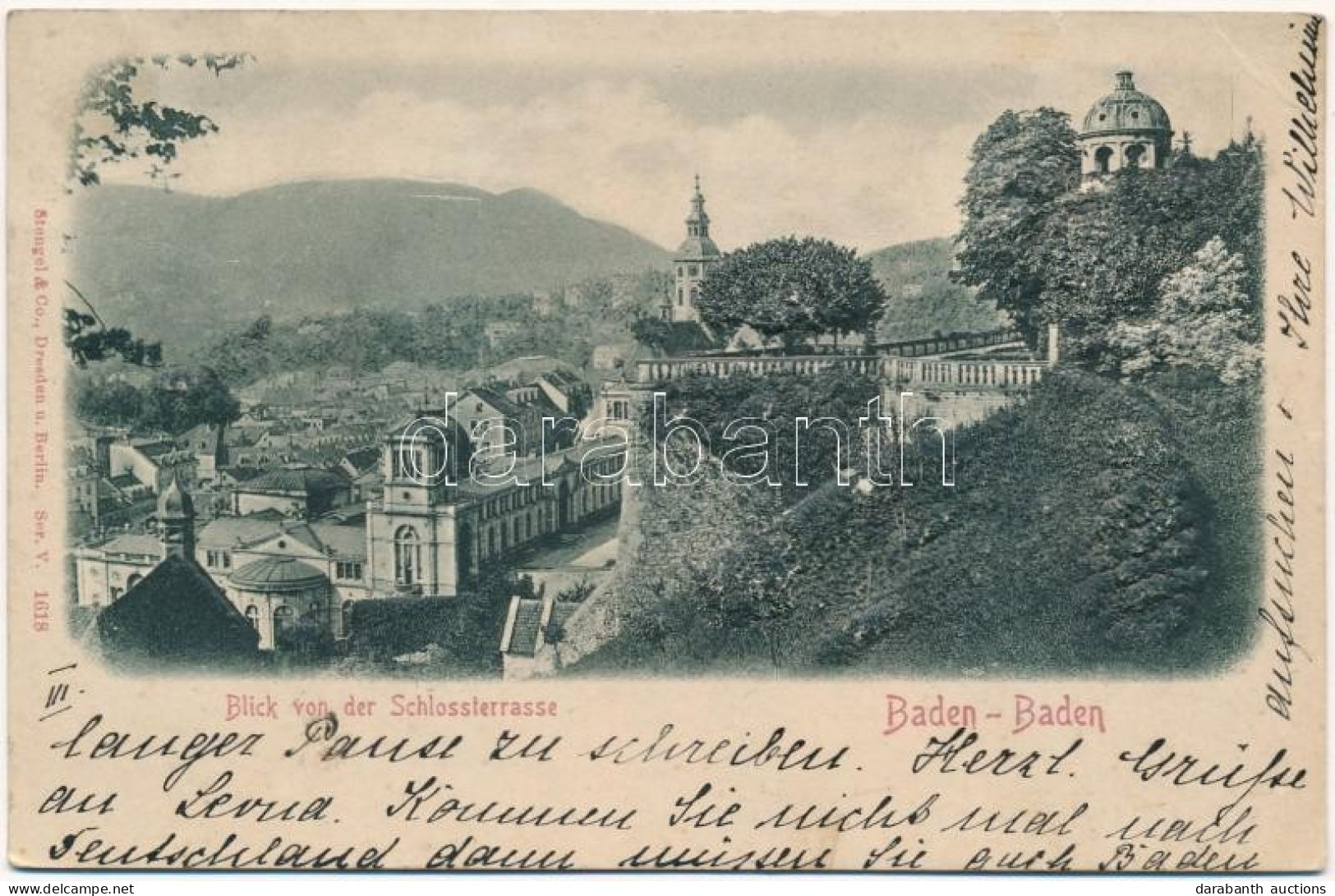 T2/T3 1900 Baden-Baden, Blick Von Der Schlossterrasse / General View From The Castle Terrace. Emb. (EK) - Zonder Classificatie