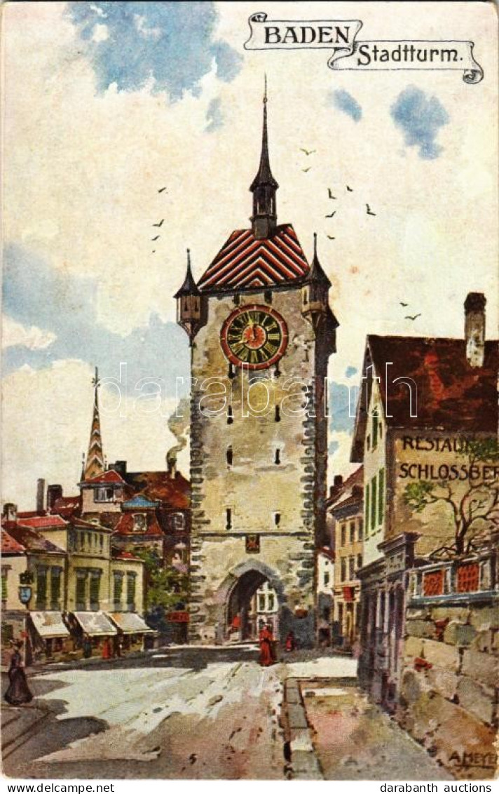 ** T2/T3 Baden-Baden, Stadtturm / Clock Tower, Restaurant, Street View. Postkartenverlag Th. Zingg No. 2156. S: A. Meyer - Non Classificati