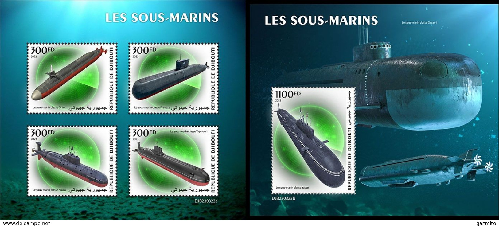 Djibouti 2023, Submarines, 4val In BF +BF - Submarines