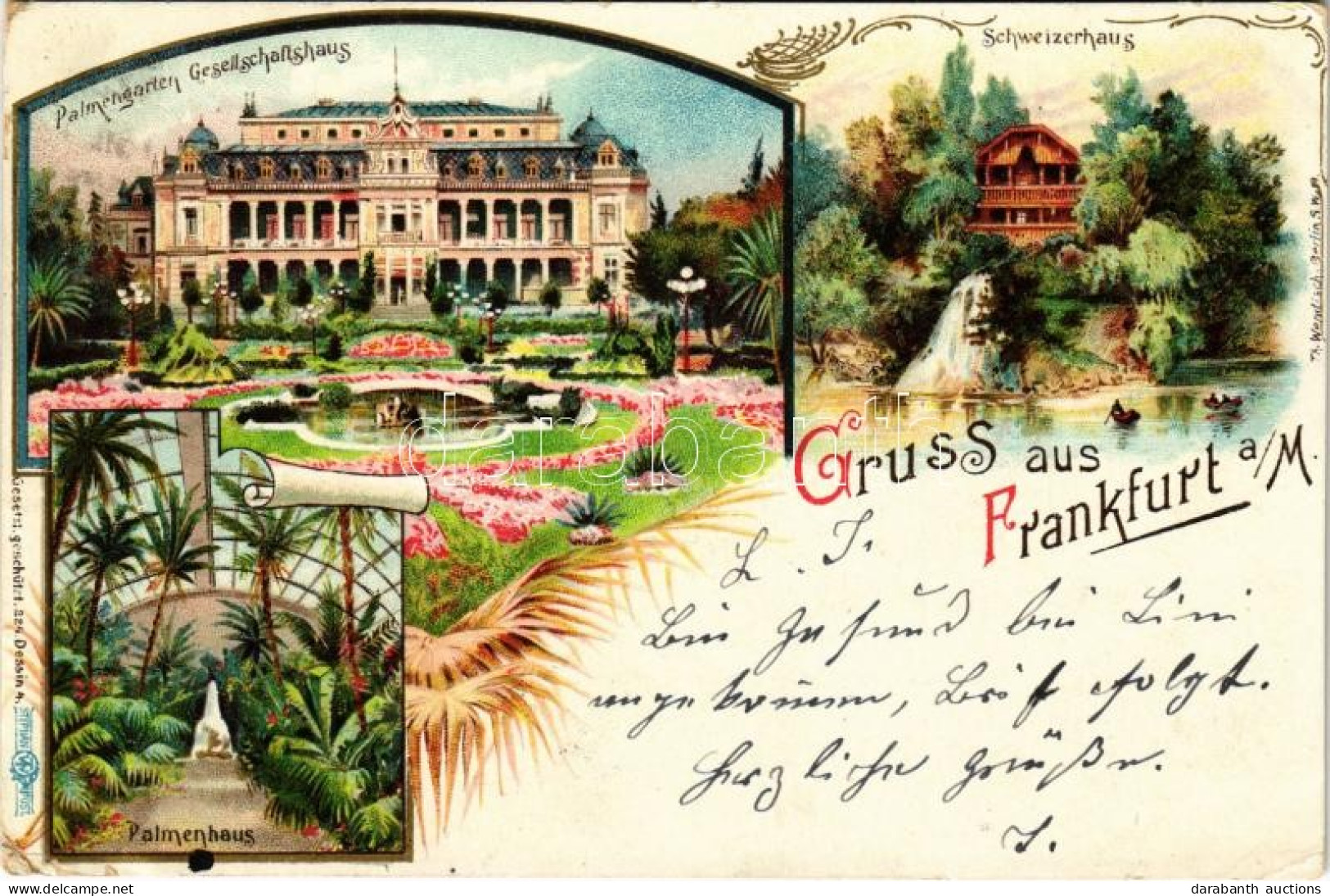 * T3 1901 Frankfurt Am Main, Palmengarten Gesellschaftshaus, Schweizerhaus, Palmenhaus / Palm Trees, Chalet, Lake, Rowin - Non Classificati