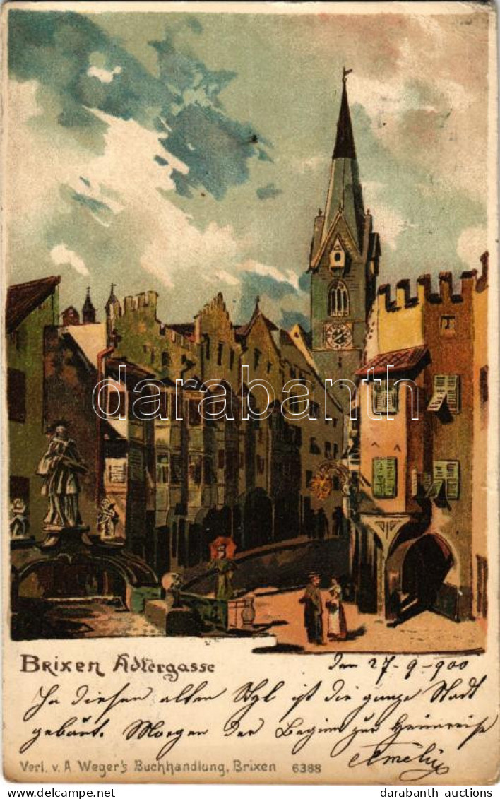 T2/T3 1900 Bressanone, Brixen (Südtirol); Adlergasse / Street View. Litho (kis Szakadás / Small Tear) - Zonder Classificatie