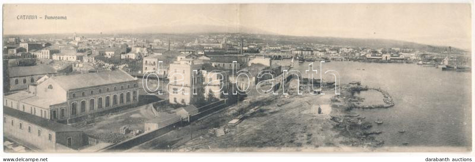 * T3/T4 1914 Catania, Industrial Railway At The Port - 2-tiled Folding Panoramacard (r) - Ohne Zuordnung