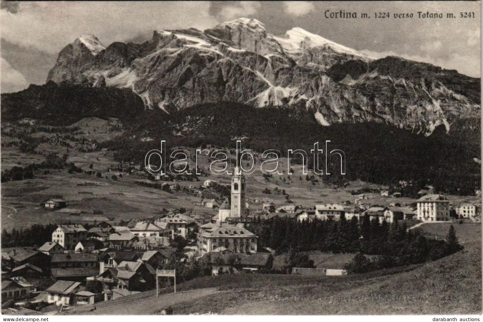 * T2 Cortina D'Ampezzo, Verso Tofana / General View, Hotel Cortina, Church, Mountain. Fot. G. Ghedina - Ohne Zuordnung