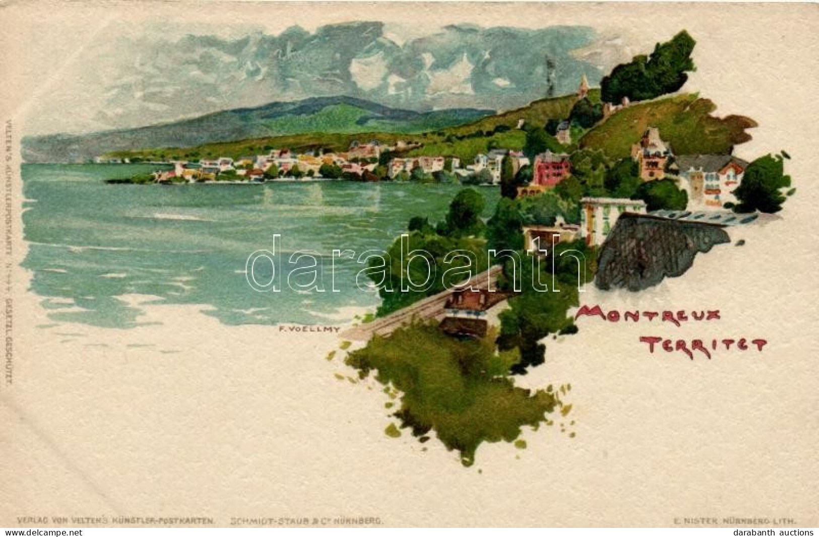 ** T2 Montreux-Territet, Velten's Künstlerpostkarte No. 444. Litho S: F. Voellmy - Ohne Zuordnung