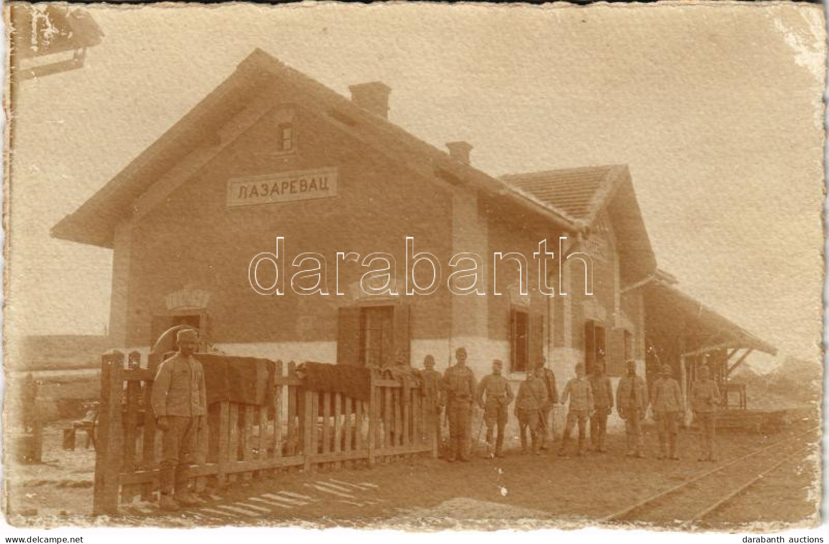 T2/T3 1915 Pozarevac, Pazarevac, Pozsarevác; Vasútállomás Katonákkal / WWI Railway Station With K.u.K. Soldiers. Photo ( - Ohne Zuordnung