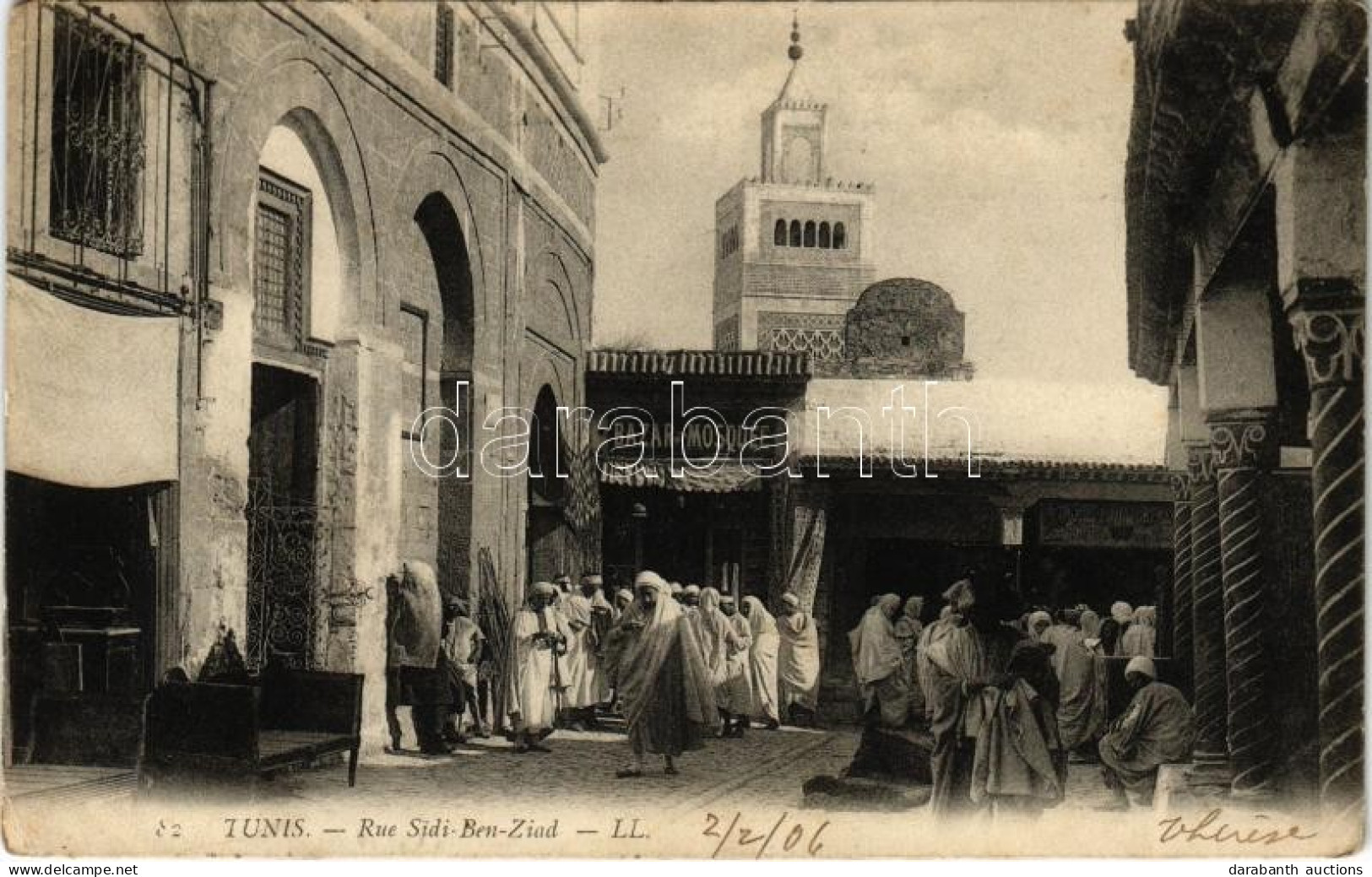 T2/T3 1906 Tunis, Rue Sidi-Ben-Ziad / Street View, Bazaar, Mosque, Tunisian Folklore (EK) - Unclassified