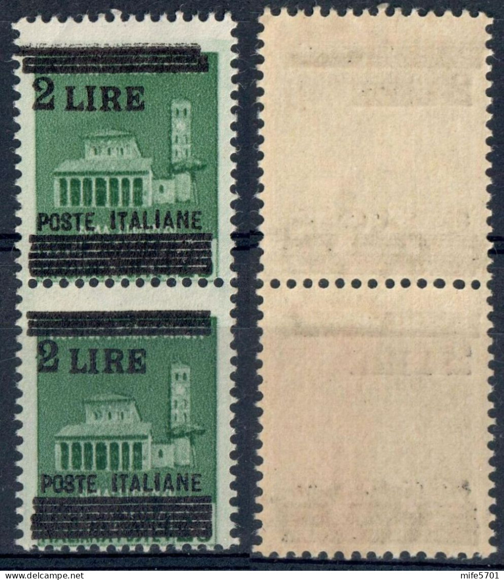 LUOGOTENENZA 1945 COPPIA MONUMENTI DISTRUTTI SOPR.L. 2 / C. 25 VARIETÀ PRIMA SBARRETTA SPOSTATA MNH SASSONE 525d/525 - Neufs