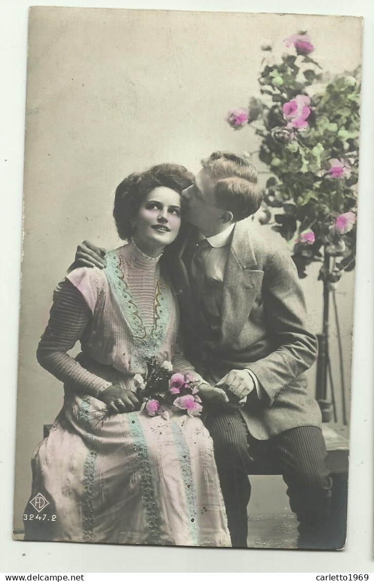 COPPIA INNAMORATI D'EPOCA CON FIORI   1912  - VIAGGIATA FP - Couples