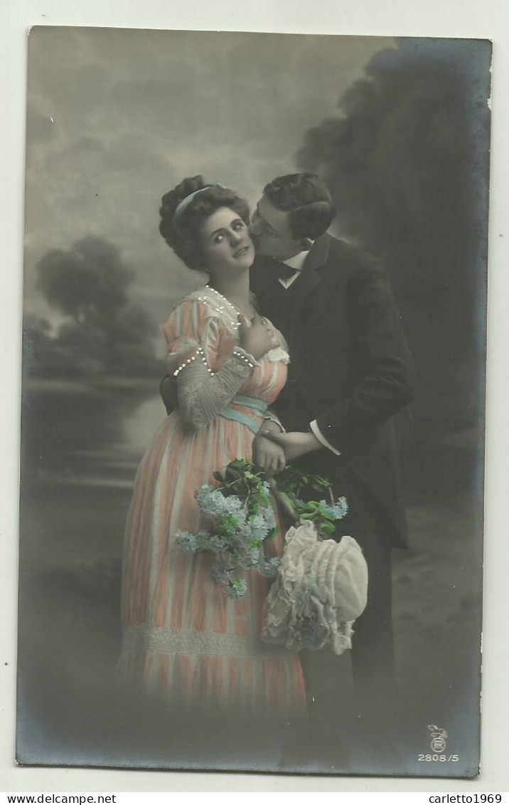 COPPIA INNAMORATI D'EPOCA CON FIORI   1912  - VIAGGIATA FP - Couples