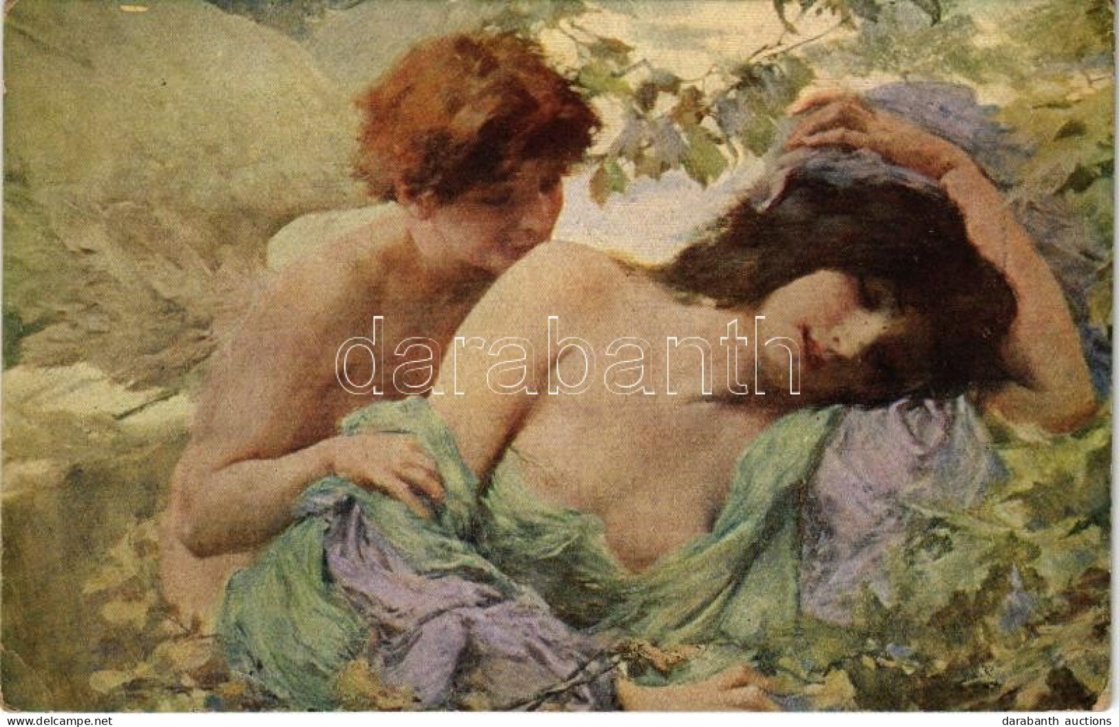 T2/T3 1917 Amor U. Psyche / Erotic Nude Lady Art Postcard S: H. Böttinger (EK) - Non Classificati