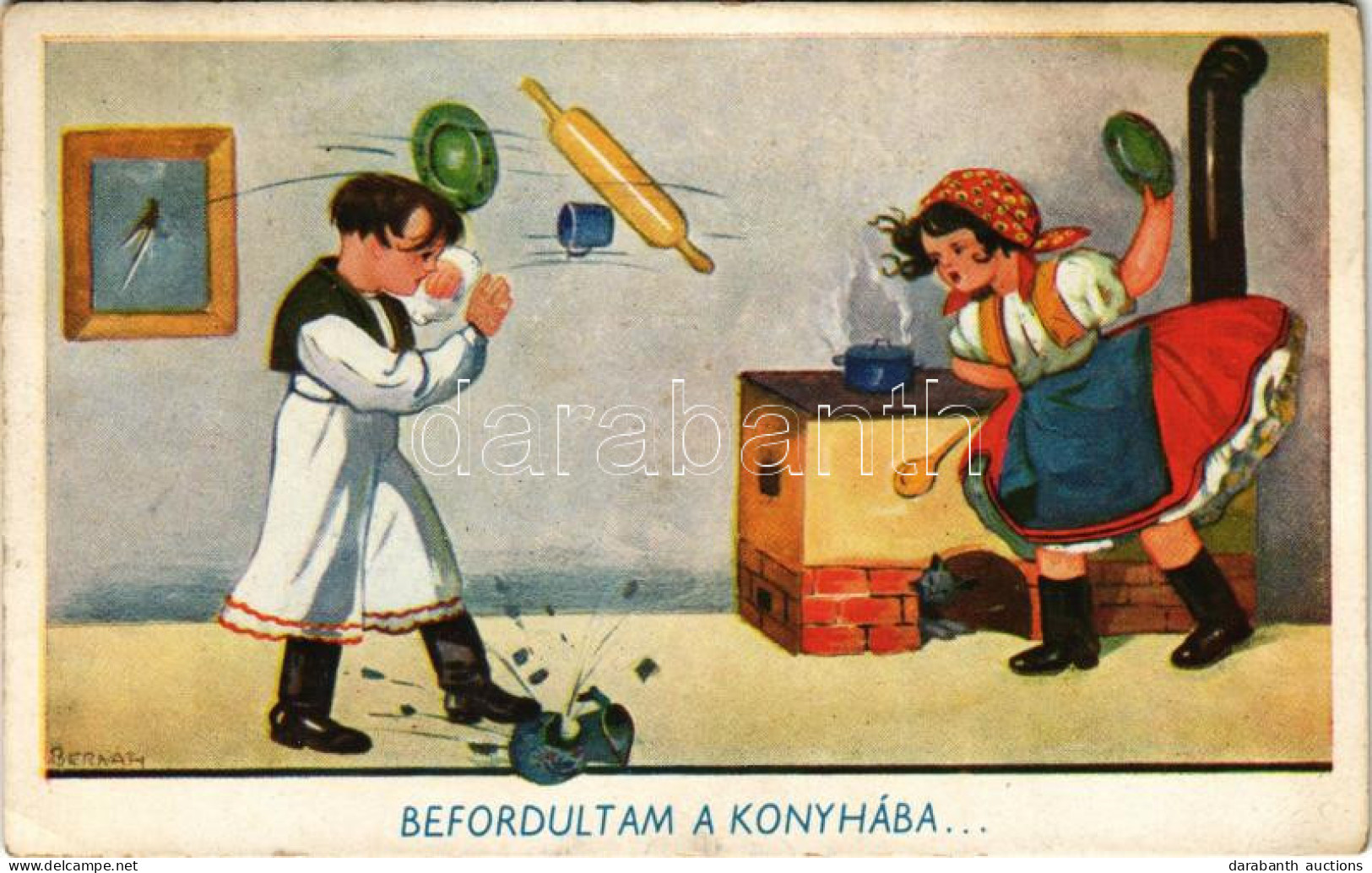 * T2/T3 1941 Befordultam A Konyhába... Magyar Folklór Művészlap / Hungarian Folklore Art Postcard With Angry Wife S: Ber - Sin Clasificación