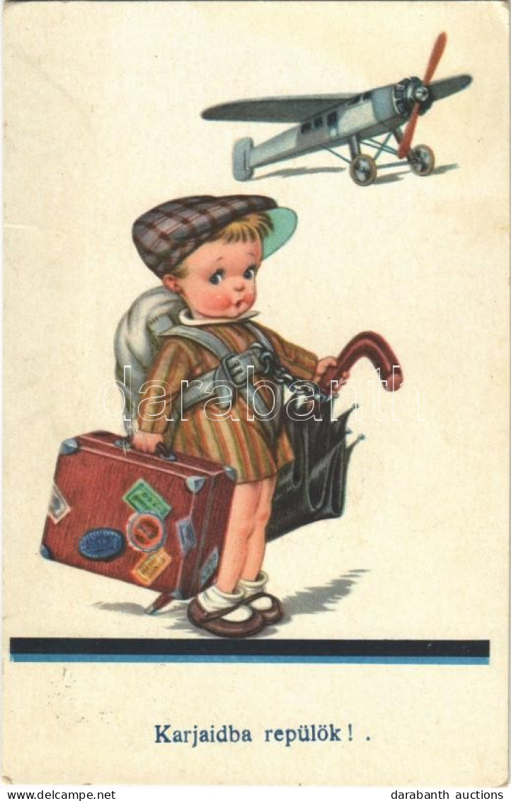 T2/T3 Karjaidba Repülök! / Children Art Postcard, Airplane. EAS Nr. 2106. (EK) - Unclassified