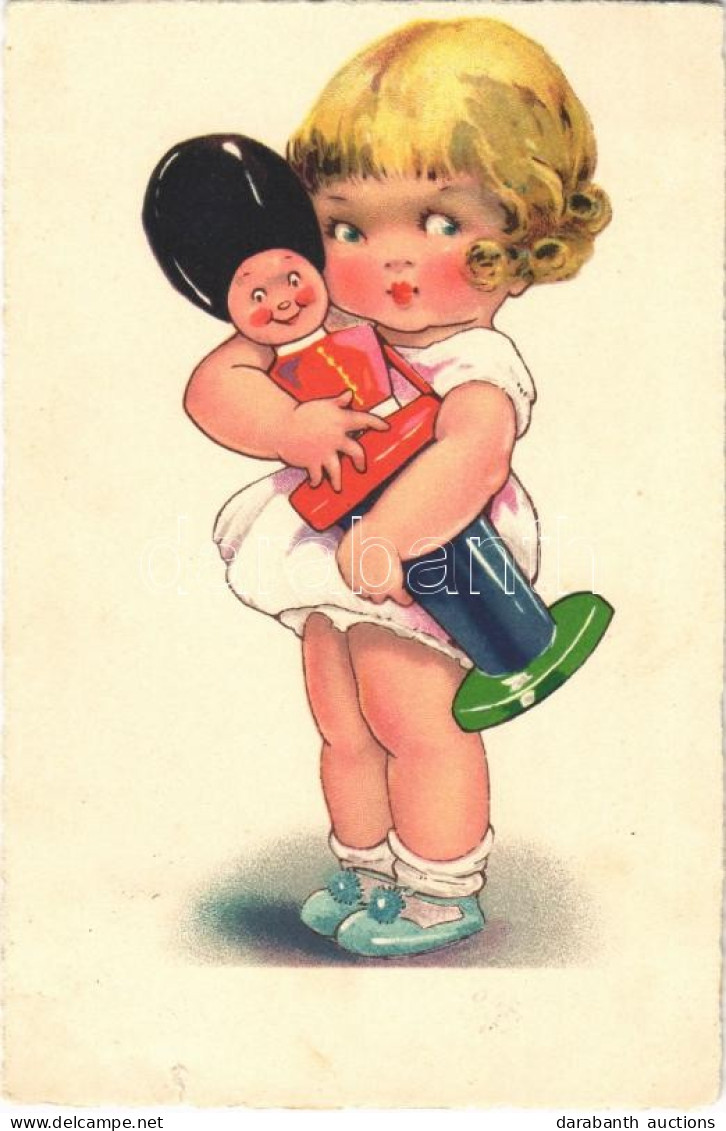 T3 1934 Cellaro "Dolly-Serie" Children Art Postcard, Girl With Toy (kis Szakadás / Small Tear) - Non Classés