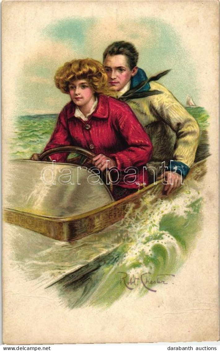 ** T3 Couple In Motorboat, Litho S: Robi Chester (fa) - Ohne Zuordnung
