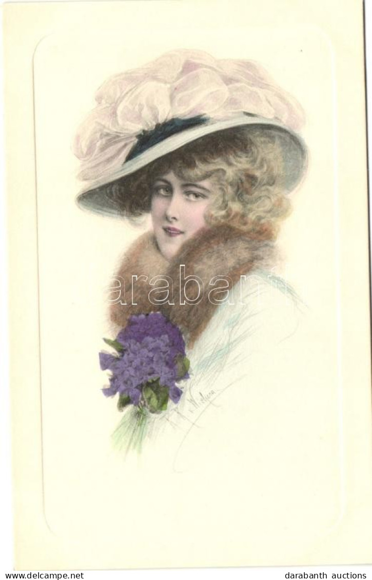 ** T1 Lady With Lilac Flowers, M.Munk No. 450., S: R. R. V. Wichera - Ohne Zuordnung