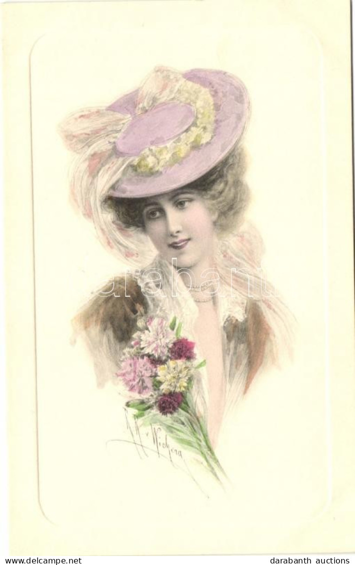 ** T1 Lady With Dianthus Flowers, M.Munk No. 450., S: R. R. V. Wichera - Zonder Classificatie