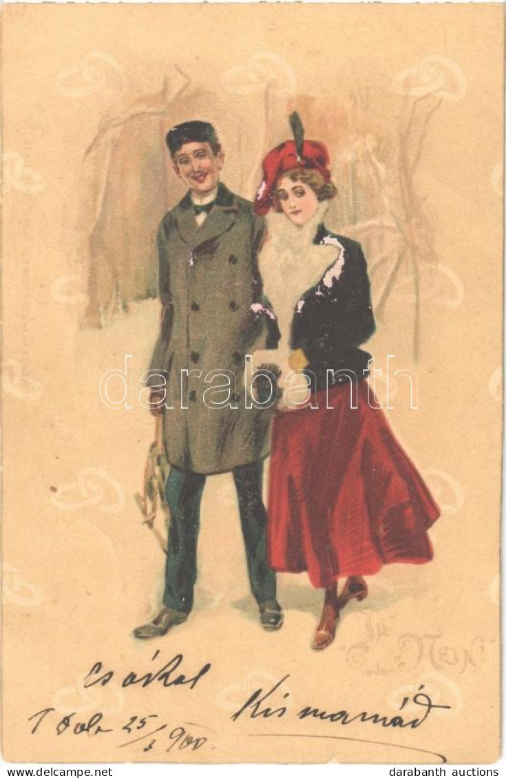 * T2/T3 1900 Ja Oder Nein / Romantic Couple Litho Art Postcard (tiny Tear) - Sin Clasificación