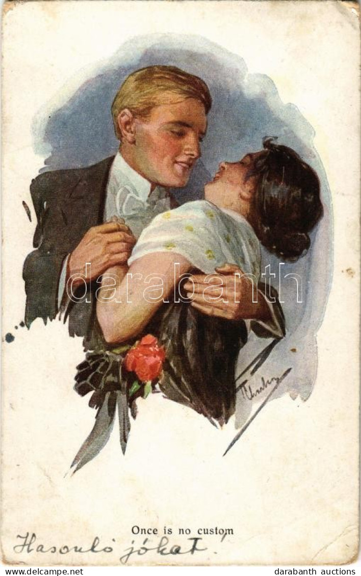 T3 1925 "Once Is No Custom" Lady Art Postcard, Romantic Couple. B.K.W.I. 223-3. Artist Signed (EB) - Ohne Zuordnung