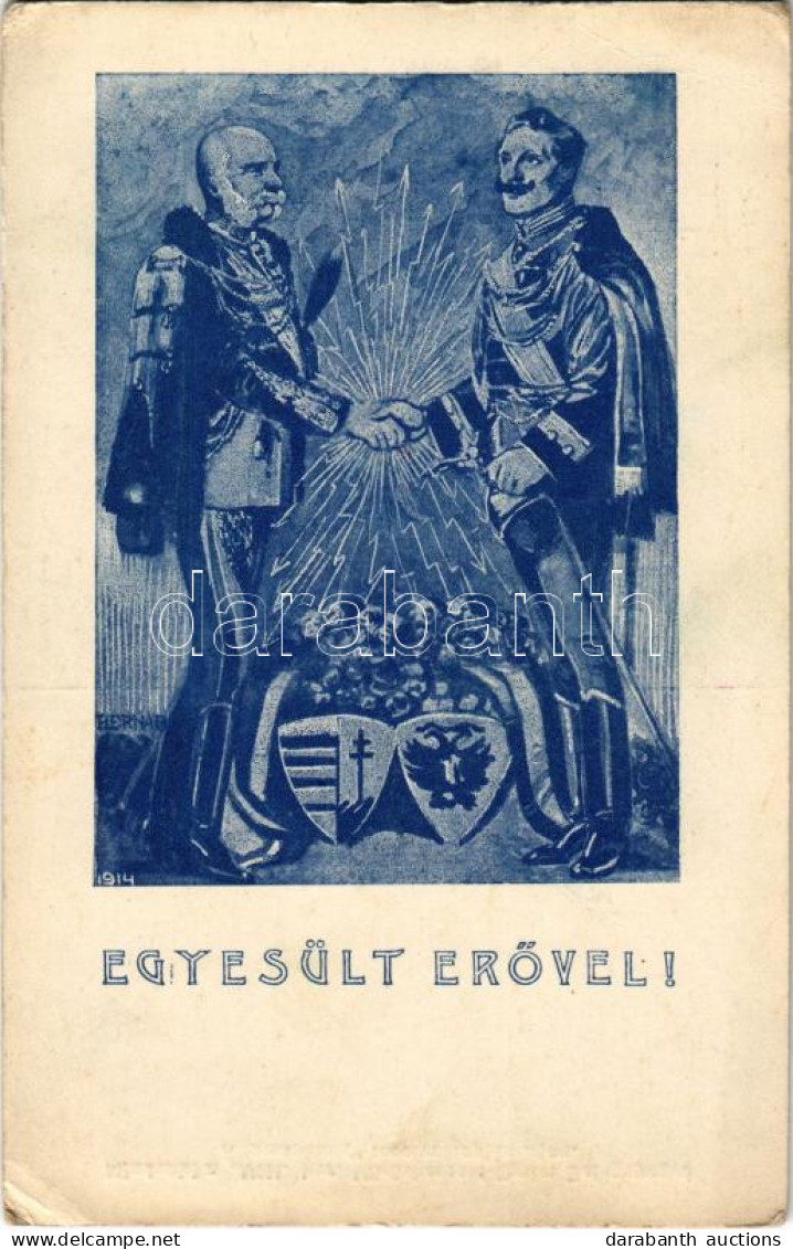 * T2/T3 Egyesült Erővel! / WWI Austro-Hungarian K.u.K. Military Art Postcard, Viribus Unitis Propaganda With Franz Josep - Non Classés